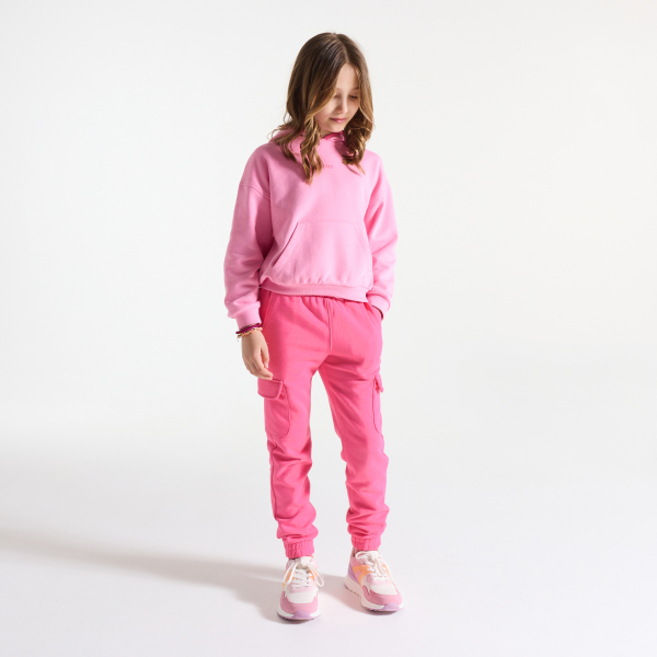 بنطال رياضي موحد بنمط كارغو، باللون الوردي للفتيات